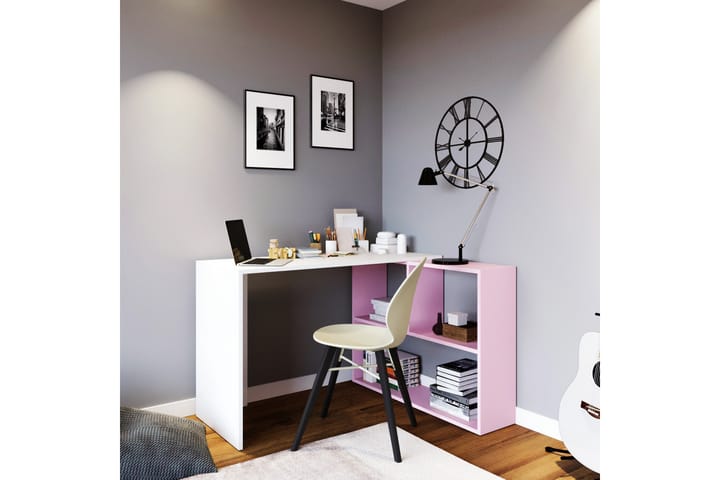 Kirjoituspöytä Cankat 120 cm Säilytyksellä Hyllyt - Valkoinen/Roosa - Tietokonepöytä
 - Kirjoituspöytä