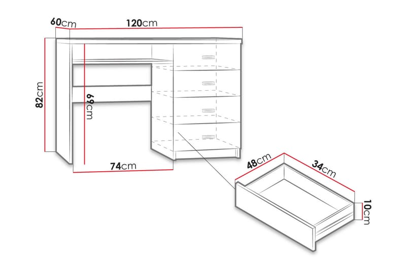 Kirjoituspöytä Chatard 120 cm Säilytys 4 laatikkoa+Hylly - Vaalea Saarni - Tietokonepöytä
 - Kirjoituspöytä