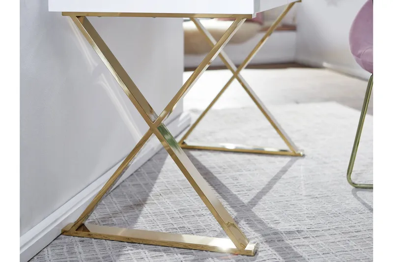 Kirjoituspöytä Clanton 118 cm Säilytyksellä 2 laatikkoa - Valkoinen/Kulta - Huonekalut - Pöytä & ruokailuryhmä - Työpöytä - Kirjoituspöytä