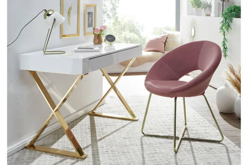 Kirjoituspöytä Clanton 118 cm Säilytyksellä 2 laatikkoa - Valkoinen/Kulta - Huonekalut - Pöytä & ruokailuryhmä - Työpöytä - Kirjoituspöytä