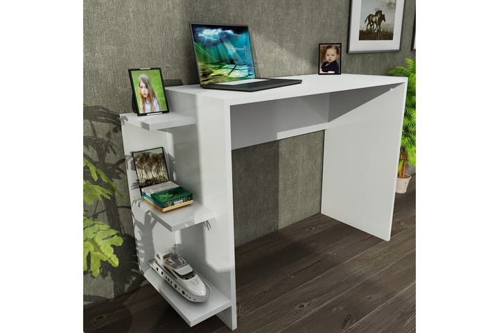 Kirjoituspöytä Clora 104 cm Säilytyksellä Sivuhyllyt - Valkoinen - Kirjoituspöytä - Tietokonepöytä