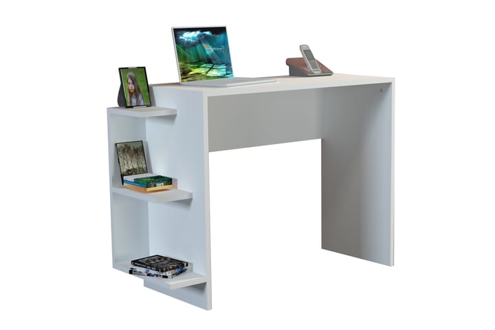 Kirjoituspöytä Clora 104 cm Säilytyksellä Sivuhyllyt - Valkoinen - Tietokonepöytä
 - Kirjoituspöytä