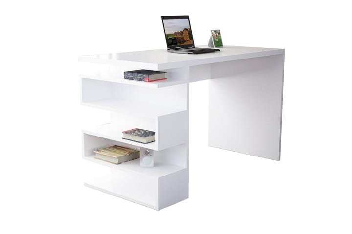 Kirjoituspöytä Clora 120 cm Sivusäilytyksellä - Valkoinen - Tietokonepöytä
 - Kirjoituspöytä