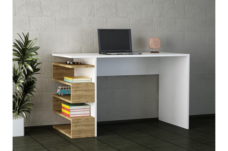 Kirjoituspöytä Clora 120 cm Sivusäilytyksellä - Valkoinen/Pähkinänruskea - Huonekalut - Pöytä & ruokailuryhmä - Työpöytä - Kirjoituspöytä