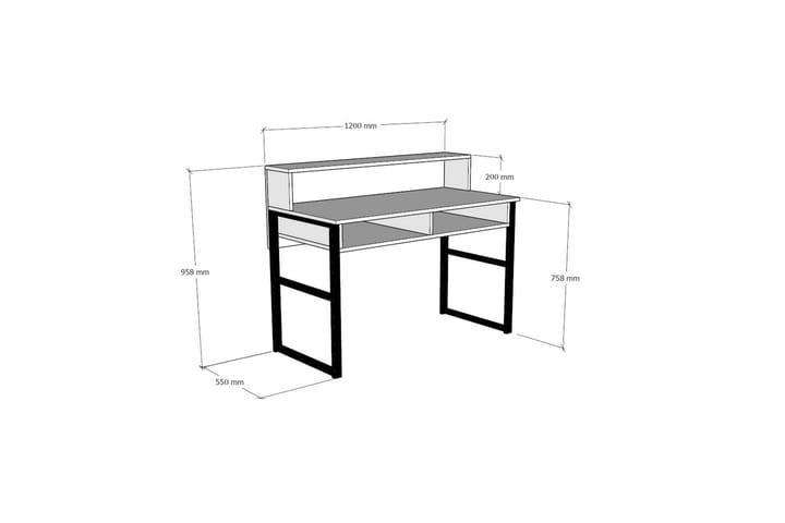 Kirjoituspöytä Dehana 120 cm Säilytyksellä Hyllyt - Valkoinen/Musta - Tietokonepöytä
 - Kirjoituspöytä