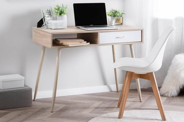 Kirjoituspöytä Deoban 100 cm Säilytyksellä Laatikko+Hylly - Vaaleanruskea/Valkoinen - Tietokonepöytä
 - Kirjoituspöytä