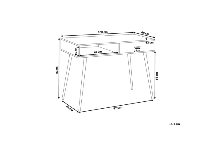 Kirjoituspöytä Deoban 100 cm Säilytyksellä Laatikko+Hylly - Vaaleanruskea/Valkoinen - Tietokonepöytä
 - Kirjoituspöytä