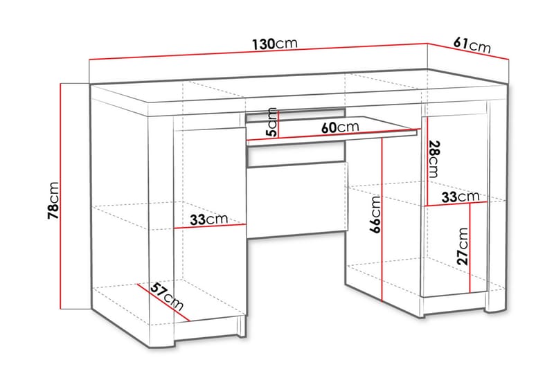 Kirjoituspöytä Domasco 130 cm Säilytyksellä 2 kaappia - Puu/Valkoinen - Tietokonepöytä
 - Kirjoituspöytä