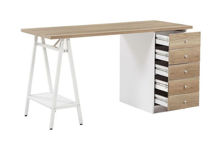 Kirjoituspöytä Escaliber 140 cm Säilytys 5 laatikkoa+Hylly - Vaaleanruskea - Tietokonepöytä
 - Kirjoituspöytä