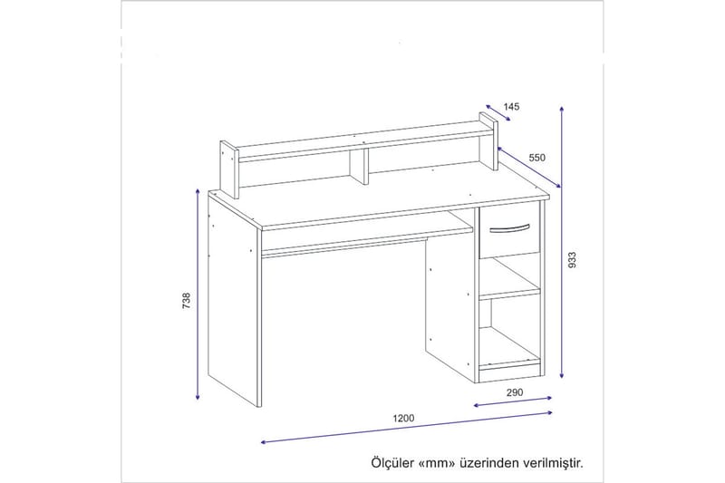 Kirjoituspöytä Eslemez 120 cm Säilytyksellä Laatikko+Hyllyt - Antrasiitti - Huonekalut - Pöytä & ruokailuryhmä - Työpöytä - Kirjoituspöytä