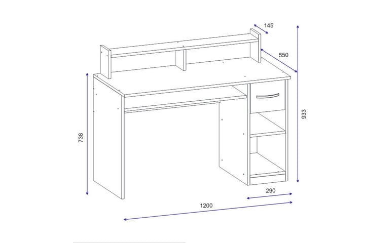 Kirjoituspöytä Eslemez 120 cm Säilytyksellä Laatikko+Hyllyt - Valkoinen - Tietokonepöytä
 - Kirjoituspöytä