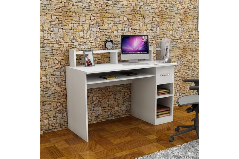 Kirjoituspöytä Eslemez 120 cm Säilytyksellä Laatikko+Hyllyt - Valkoinen - Huonekalut - Pöytä & ruokailuryhmä - Työpöytä - Kirjoituspöytä