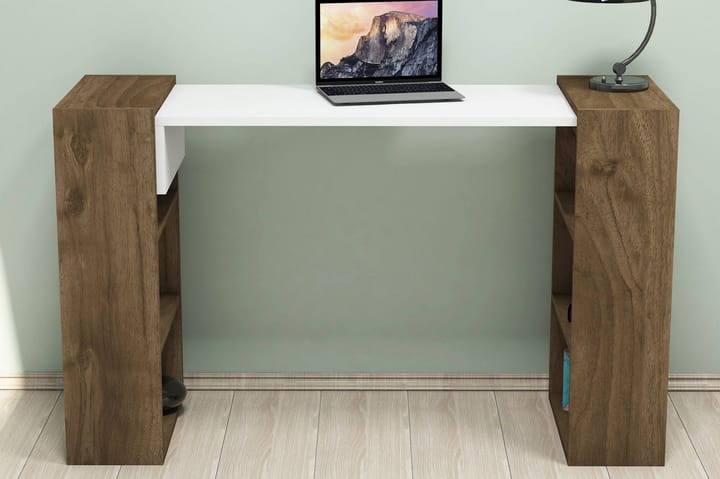 Kirjoituspöytä Fatimah 124 cm Säilytyksellä Hyllyt - Pähkinänruskea/Valkoinen - Tietokonepöytä
 - Kirjoituspöytä