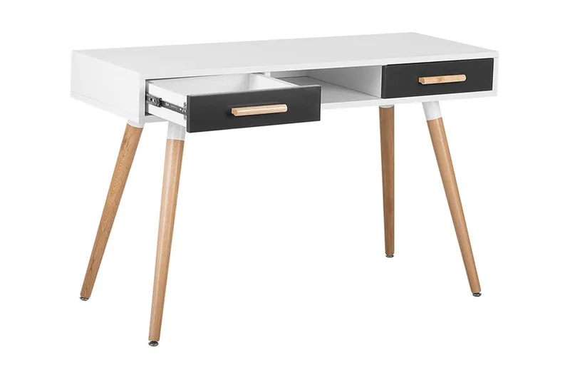 Kirjoituspöytä Friedhof 120 cm Säilytys 2 laatikkoa+Hylly - Valkoinen/Tummanharmaa/Ruskea - Huonekalut - Pöytä & ruokailuryhmä - Työpöytä
 - Kirjoituspöytä