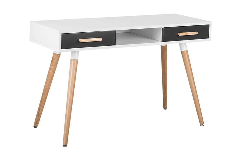 Kirjoituspöytä Friedhof 120 cm Säilytys 2 laatikkoa+Hylly - Valkoinen/Tummanharmaa/Ruskea - Huonekalut - Pöytä & ruokailuryhmä - Työpöytä - Kirjoituspöytä