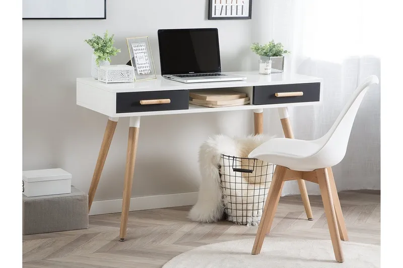 Kirjoituspöytä Friedhof 120 cm Säilytys 2 laatikkoa+Hylly - Valkoinen/Tummanharmaa/Ruskea - Huonekalut - Pöytä & ruokailuryhmä - Työpöytä
 - Kirjoituspöytä