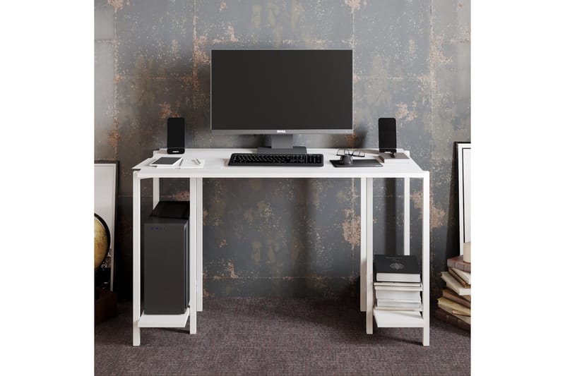 Kirjoituspöytä Froarp 125 cm Säilytyksellä 2 hyllyä - Valkoinen - Huonekalut - Pöytä & ruokailuryhmä - Työpöytä - Kirjoituspöytä