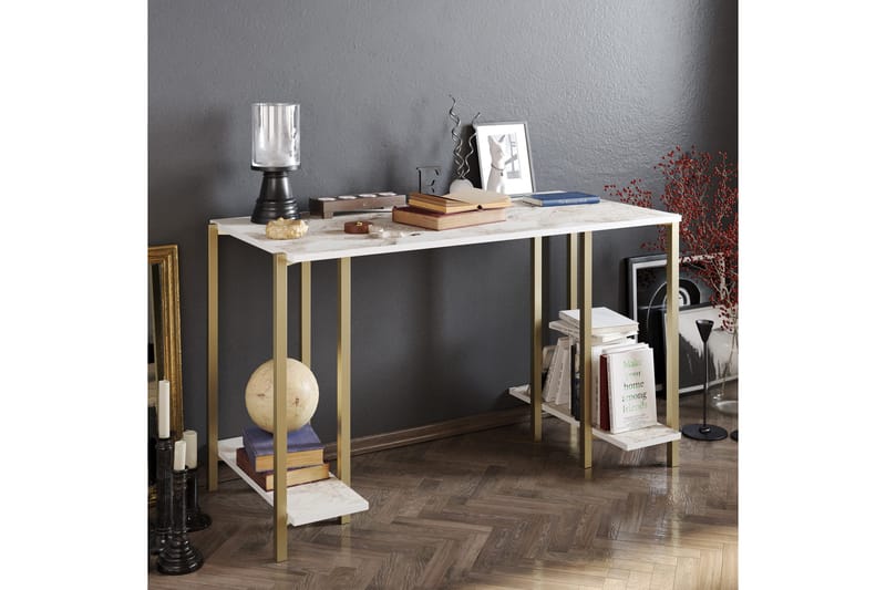 Kirjoituspöytä Froarp 125 cm Säilytys 2 hyllyä Marmorikuvio - Harmaa - Huonekalut - Pöytä & ruokailuryhmä - Työpöytä - Kirjoituspöytä