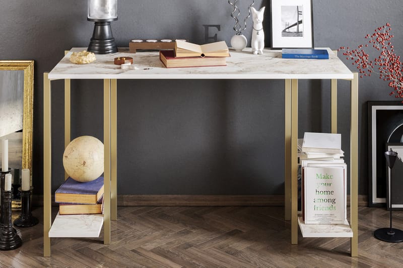 Kirjoituspöytä Froarp 125 cm Säilytys 2 hyllyä Marmorikuvio - Harmaa - Huonekalut - Pöytä & ruokailuryhmä - Työpöytä - Kirjoituspöytä