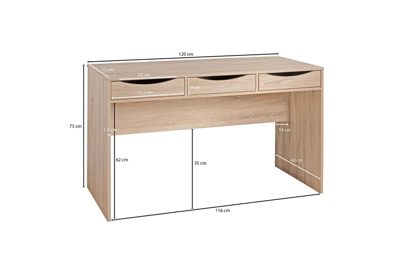 Kirjoituspöytä Gehrels 120 cm Säilytyksellä 3 laatikkoa - Luonnonväri - Huonekalut - Pöytä & ruokailuryhmä - Työpöytä - Kirjoituspöytä