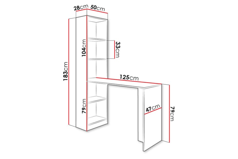 Kirjoituspöytä Gridia 125 cm Säilytyksellä Hylly - Tammenväri/Beige - Tietokonepöytä
 - Kirjoituspöytä