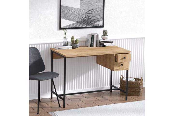Kirjoituspöytä Grunnarp 100 cm Säilytyksellä 2 laatikkoa - Luonnonväri/Musta - Tietokonepöytä
 - Kirjoituspöytä