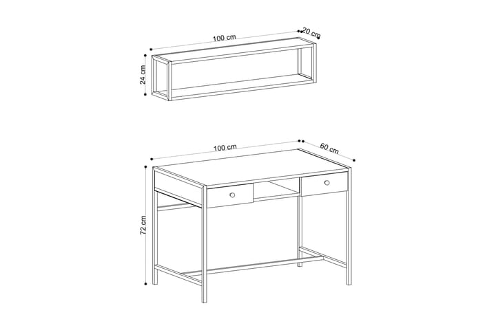 Kirjoituspöytä Grunnarp 100 cm Säilytys 2 laatikkoa+Hylly - Ruskea - Tietokonepöytä
 - Kirjoituspöytä