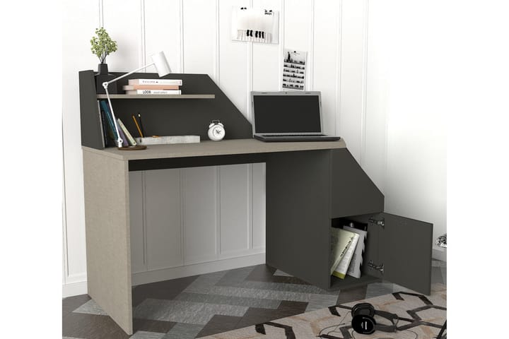 Kirjoituspöytä Gustow 140 cm Säilytyksellä Hyllyt+kaappi - Antrasiitti - Tietokonepöytä
 - Kirjoituspöytä