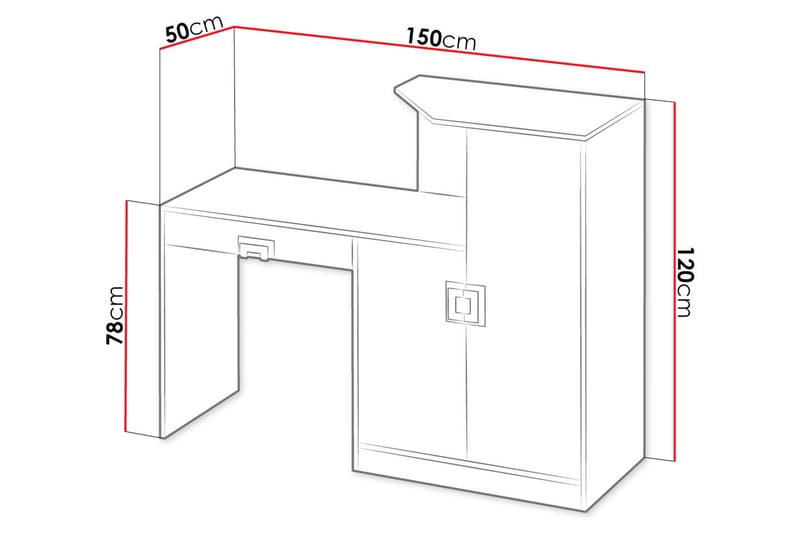 Kirjoituspöytä Hermanboda 150 cm Säilytys Laatikko+kaappi - Beige/Valkoinen - Tietokonepöytä
 - Kirjoituspöytä