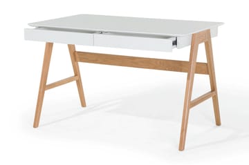 Kirjoituspöytä Hermsen 120 cm Säilytyksellä 2 laatikkoa - Valkoinen/Tammi - Huonekalut - Pöytä & ruokailuryhmä - Työpöytä
 - Kirjoituspöytä