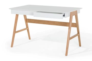 Kirjoituspöytä Hermsen 120 cm Säilytyksellä 2 laatikkoa - Valkoinen/Tammi - Huonekalut - Pöytä & ruokailuryhmä - Työpöytä
 - Kirjoituspöytä
