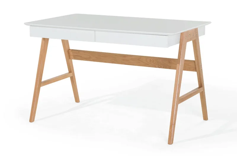 Kirjoituspöytä Hermsen 120 cm Säilytyksellä 2 laatikkoa - Valkoinen/Tammi - Huonekalut - Pöytä & ruokailuryhmä - Työpöytä - Kirjoituspöytä