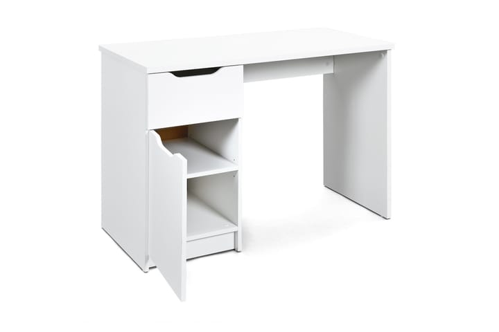 Kirjoituspöytä Hilbre 115 cm Säilytyksellä Laatikko+kaappi - Valkoinen - Tietokonepöytä
 - Kirjoituspöytä