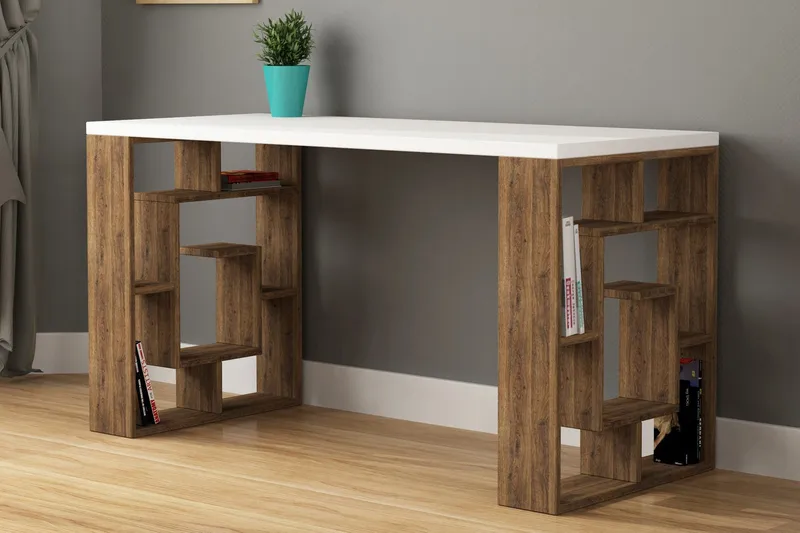 Kirjoituspöytä Hildegarde 140 cm Säilytyksellä Hyllyt - Ruskea/Valkoinen - Huonekalut - Pöytä & ruokailuryhmä - Työpöytä - Kirjoituspöytä