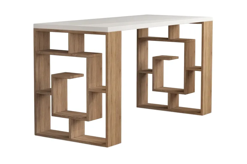 Kirjoituspöytä Hildegarde 140 cm Säilytyksellä Hyllyt, Valkoinen/Ruskea