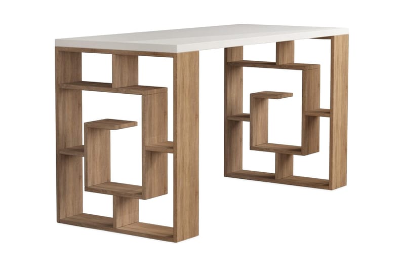 Kirjoituspöytä Hildegarde 140 cm Säilytyksellä Hyllyt, Valkoinen/Ruskea