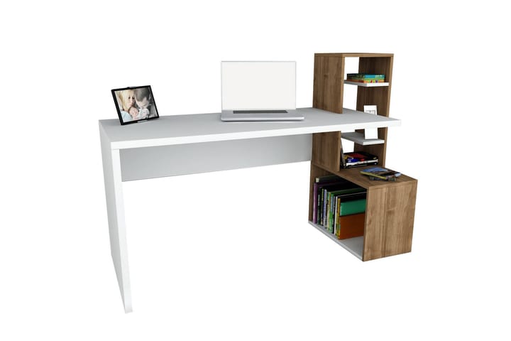 Kirjoituspöytä Joshua 120 cm Säilytyksellä - Valkoinen/Pähkinä - Tietokonepöytä
 - Kirjoituspöytä