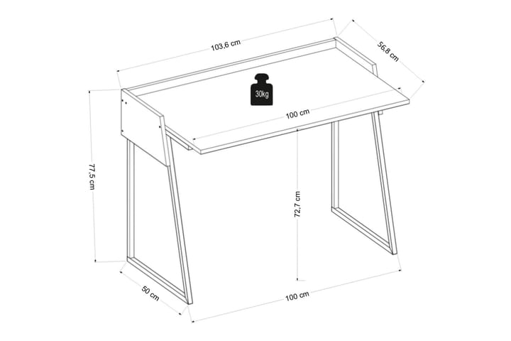 Kirjoituspöytä Kanisha 103,6x77,5x103,6 cm - Valkoinen - Tietokonepöytä
 - Kirjoituspöytä
