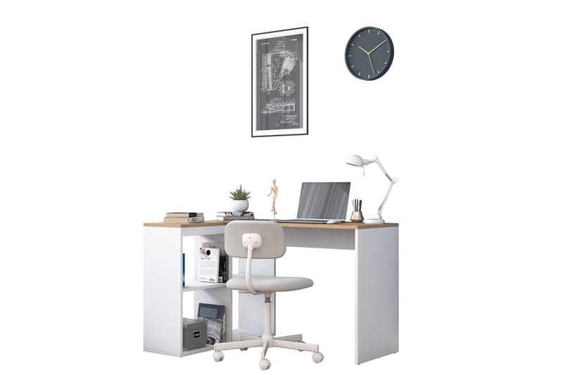 Kirjoituspöytä Kareei 4 Hyllyä 120 cm - Luonnonväri/Valkoinen - Huonekalut - Pöytä & ruokailuryhmä - Työpöytä - Kirjoituspöytä