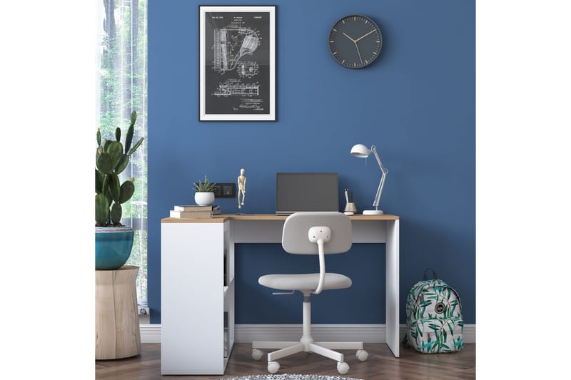 Kirjoituspöytä Kareei 4 Hyllyä 120 cm - Luonnonväri/Valkoinen - Huonekalut - Pöytä & ruokailuryhmä - Työpöytä - Kirjoituspöytä