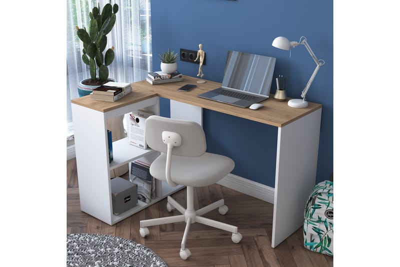 Kirjoituspöytä Kareei 4 Hyllyä 120 cm, Luonnonväri/Valkoinen