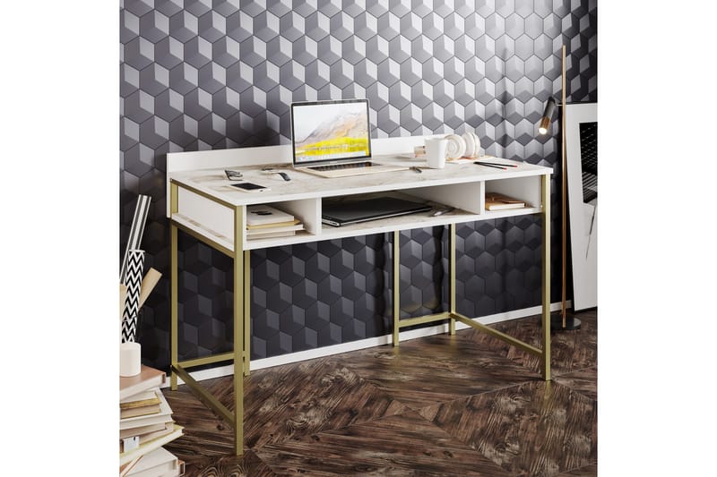 Kirjoituspöytä Kerkejaure 120 cm Säilytyksellä 3 hyllyä - Kulta - Huonekalut - Pöytä & ruokailuryhmä - Työpöytä - Kirjoituspöytä
