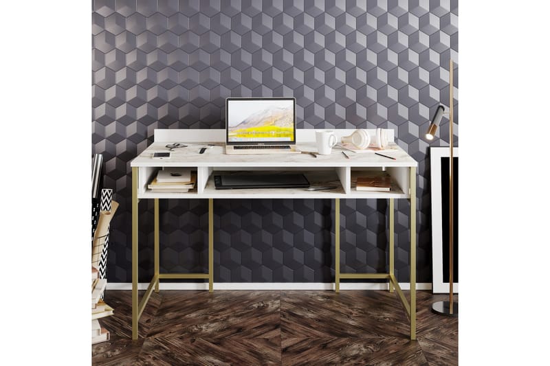 Kirjoituspöytä Kerkejaure 120 cm Säilytyksellä 3 hyllyä - Kulta - Huonekalut - Pöytä & ruokailuryhmä - Työpöytä - Kirjoituspöytä