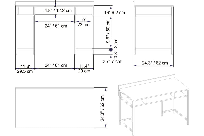 Kirjoituspöytä Kerkejaure 120 cm Säilytyksellä Hyllyt - Valkoinen - Tietokonepöytä
 - Kirjoituspöytä