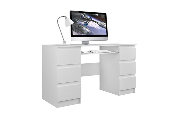Kirjoituspöytä Kublis 130 cm Säilytyksellä laatikot - Harmaa/Valkoinen - Tietokonepöytä
 - Kirjoituspöytä