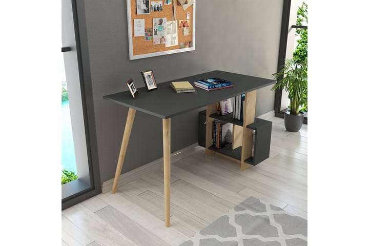Kirjoituspöytä Lagomood Side 120 cm Säilytyksellä Hyllyt - Antrasiitti/Luonnonväri/Ruskea - Tietokonepöytä
 - Kirjoituspöytä
