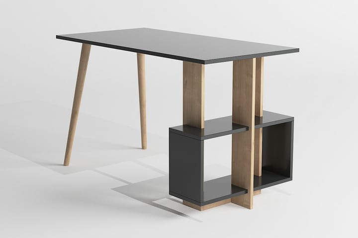 Kirjoituspöytä Lagomood Side 120 cm Säilytyksellä Hyllyt - Antrasiitti/Luonnonväri/Ruskea - Tietokonepöytä
 - Kirjoituspöytä