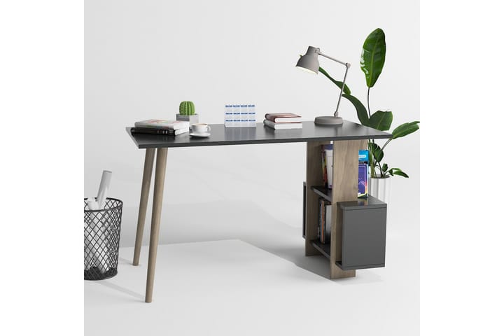 Kirjoituspöytä Lagomood Side 120 cm Säilytyksellä Hyllyt - Antrasiitti/Pähkinänruskea - Tietokonepöytä
 - Kirjoituspöytä