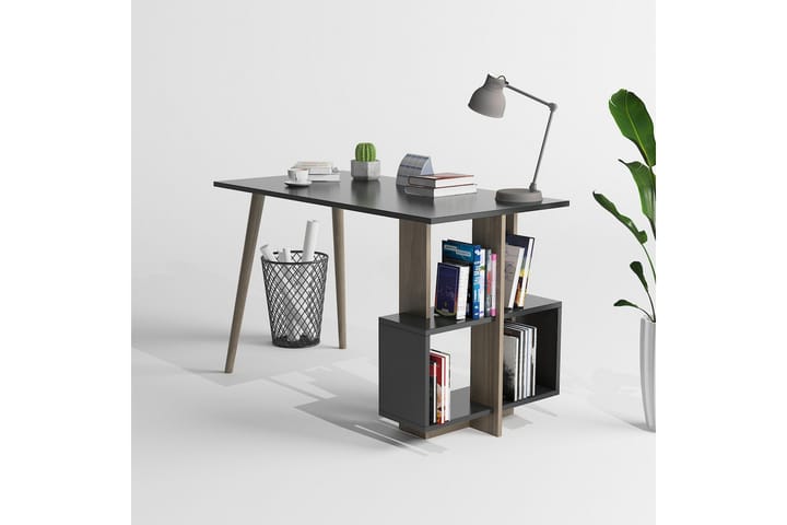 Kirjoituspöytä Lagomood Side 120 cm Säilytyksellä Hyllyt - Antrasiitti/Pähkinänruskea - Tietokonepöytä
 - Kirjoituspöytä