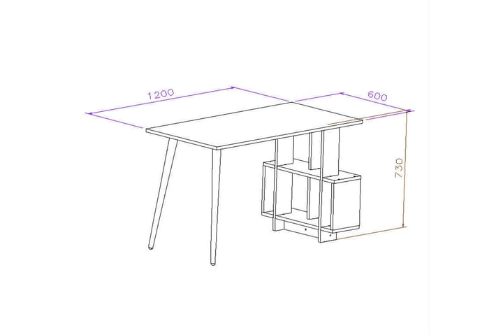 Kirjoituspöytä Lagomood Side 120 cm Säilytyksellä Hyllyt - Luonnonväri/Valkoinen - Tietokonepöytä
 - Kirjoituspöytä